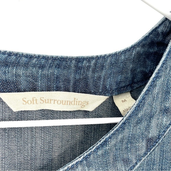 Soft Surroundings Chambray Lapiza In Blue Crochet Short Sleeve Top - Picture 8 of 8